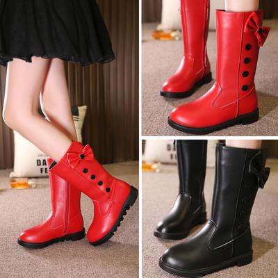 Ботинки для девочек, осенние и зимние, с носком, из натуральной двухслойной коровьей кожи, с бантом, из хлопка, детские сапоги принцессы