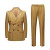 Men's Striped Double-Breasted Korean Style Golden Two-Piece Suit for Autumn and Winter