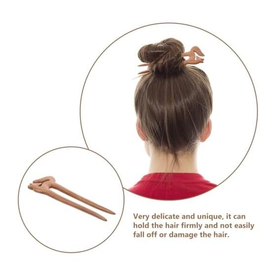 Healvian Wooden U-Shaped Hairpin, Peach Wood Hair Stick, Women's Hair Accessories for Graduation, Wedding, Parties, Classic Vintage Style