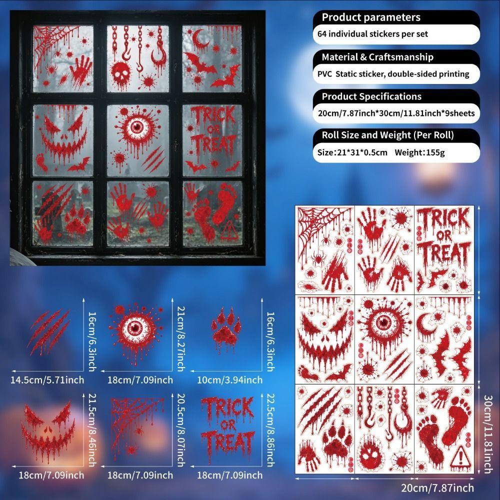 Reusable Halloween Window Stickers Scary Realistic Electrostatic Window Decals Home Decoration
