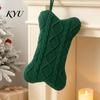 Red Knitted Xmas Ornament Dog Christmas Stocking, 17 Inch Large Bone Shape Holiday Treasure Hunt Storage Bags Cable Fireplace Hanging Sock for