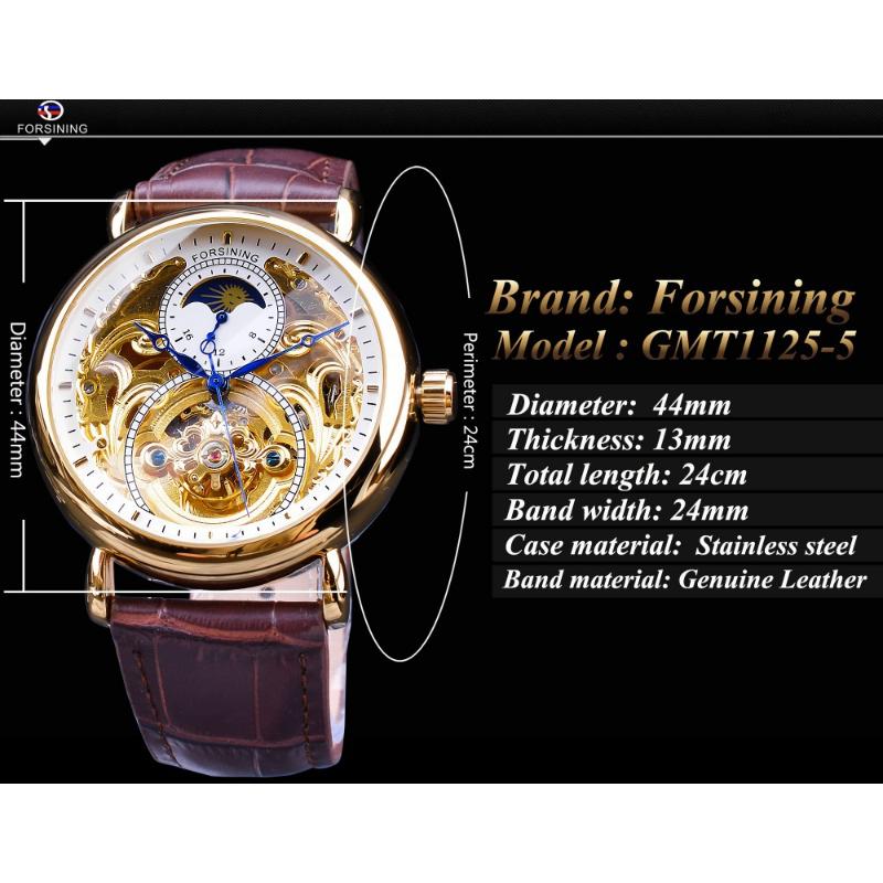 Forsining Новые лучшие мужские часы, автоматические механические часы со скелетом, модные часы с турбийоном, лунным слоном