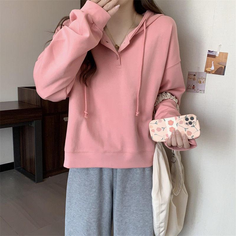 Ins Containing Cotton Hooded Sweater Women's Autumn and Winter Korean Loose Long-sleeved with Hooded Shirt Tops Outside
