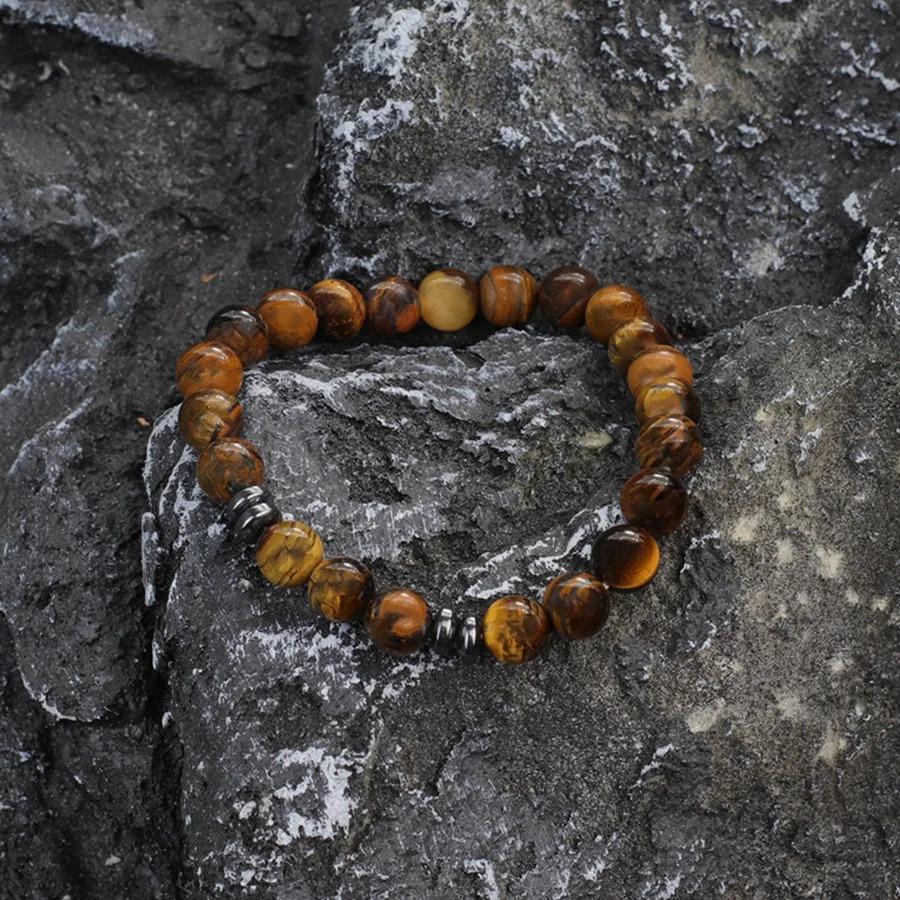 Браслет из натуральных камней для мужчин 8 мм из говлита, обсидиана, тигрового глаза, на эластичной нити, мужские украшения