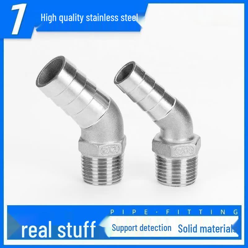 304 SS 45-Degree External Thread to Barb Hose Fitting
