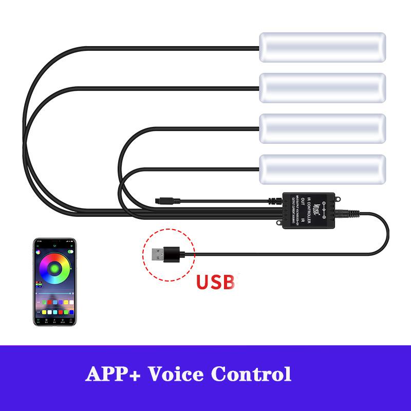 LED RGB Car Foot Ambient Light With USB Wireless Remote Voice Music APP Control Cigarette Lighter Car Footwell Lights