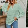 Spring and Autumn Women's Plus Size Dot Long Sleeve Bubble Sleeve V-Neck Blouse Top