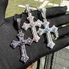 Fashion Design Two Tone Cross Pendant Men Hip Hop Necklace Full Paved Iced Out Cubic Zirconia Geometric Pink Blue Purple Cross