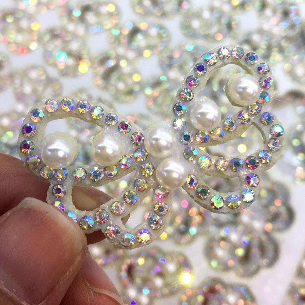 100pcs Beautiful White Diamond Butterfly Pearl Bead Appliques DIY Girls Hair Clips Bows Making Kits