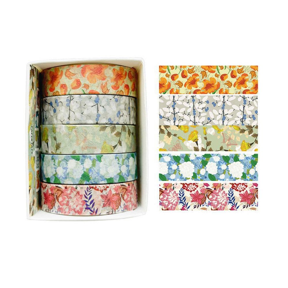 5 Rolls Spring Flower Washi Tape Self-adhesive Multicolor Scrapbooking Decorative Tape Wrapping DIY Wrapping Washi Tape