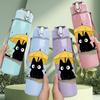 1PC Black Cat Holding Umbrella 750ml Color Plastic Sports Water Bottle Leakproof Flip Straw Lid Suitable for Sports Office Home Use