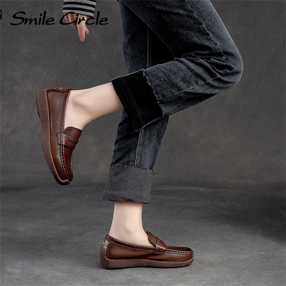 Женские лоферы из натуральной кожи, модная повседневная обувь в стиле ретро, ​​низкие женские туфли без шнуровки на плоской подошве