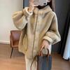 Women's Chic Loose  Autumn Winter Cute Ins Hooded Button Up Jacket Warm Lamb Coat Outerwear