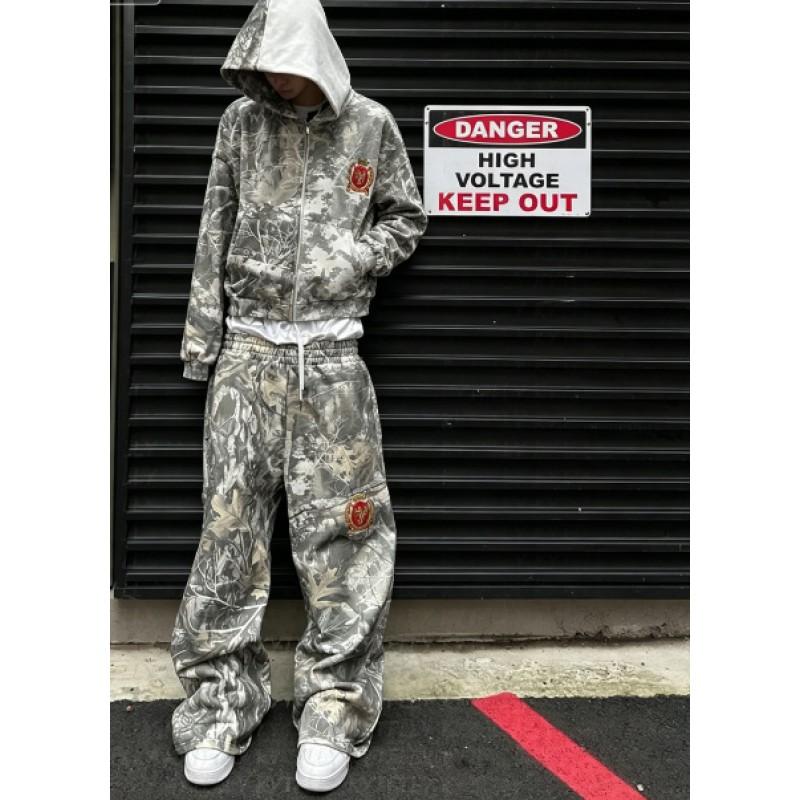Свободный комплект худи и брюк в стиле Y2K Streetwear с контрастным камуфляжным принтом для подростков