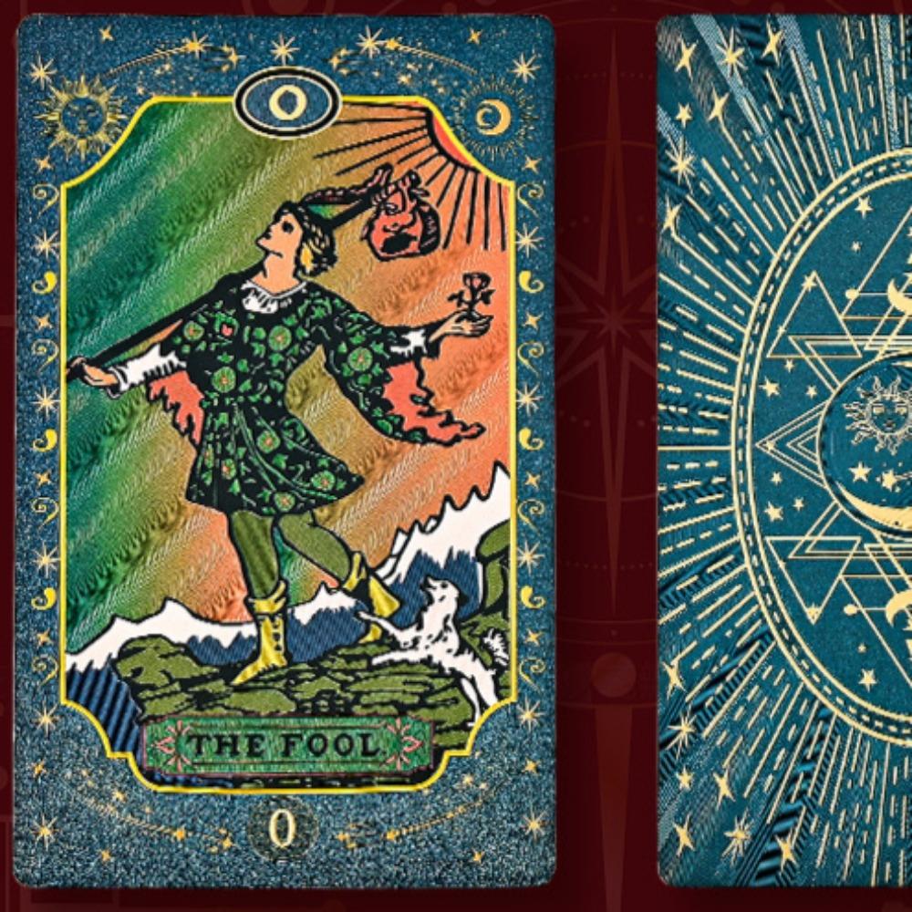 Карты Таро Blue Moon Smith, водонепроницаемые, с золотой фольгой, 12*7 см - колода для гадания с металлическим покрытием, мистический дизайн, 78 карт