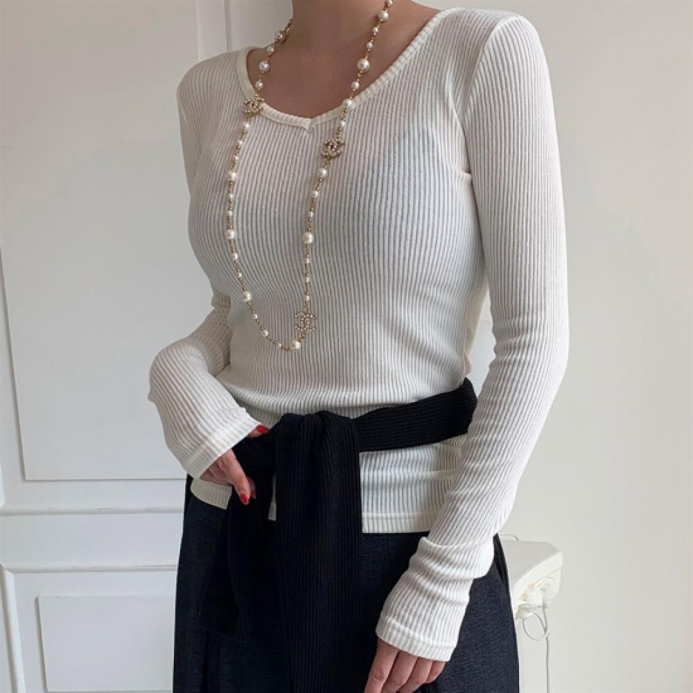 New ArriVals Open Run Women Sheer Ribbed V Neck Long sleeVe Slim FiT T shirT