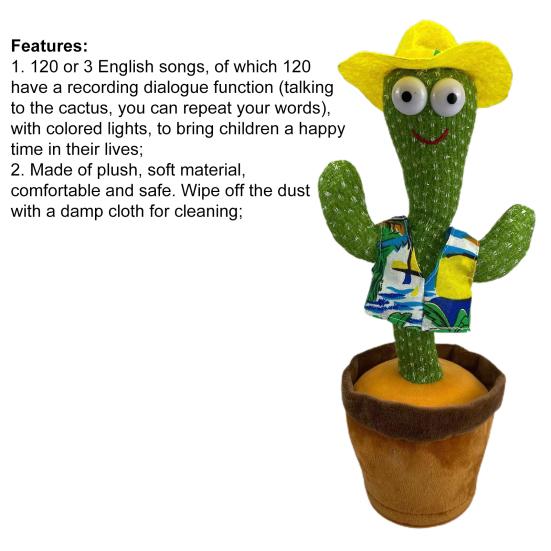 Креативная танцующая плюшевая игрушка Кактус Развивает интерес Забавный поющий танцующий кактус Плюшевые игрушки