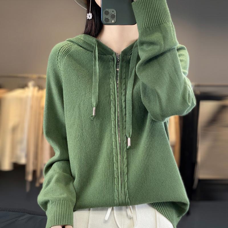 Женская кардиган с капюшоном на молнии, трикотажная куртка, однотонный свитер, повседневная толстовка с капюшоном, теплая трикотажная куртка в стиле Харадзюку на осень и зиму