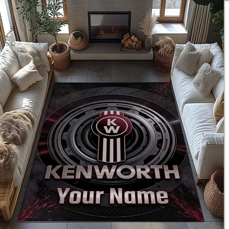 Kenworth Crystal Velvet Rug, Custom Name Text Personalized Non‑Slip Floor Mat for Home Decor Gift
