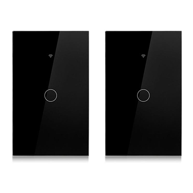 ABBP-2X Tuya US Plug Wi-Fi Умные одноклавишные светодиодные выключатели с сенсорной панелью, не требующие нейтрального провода, для умного дома, совместимые с Alexa, Google, Черные
