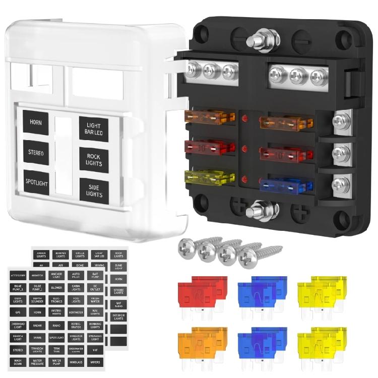 6/12 Way Car Boat Fuses Box Block Holder 12V 36V Auto Marine Waterproof Power Distribution Panel Board