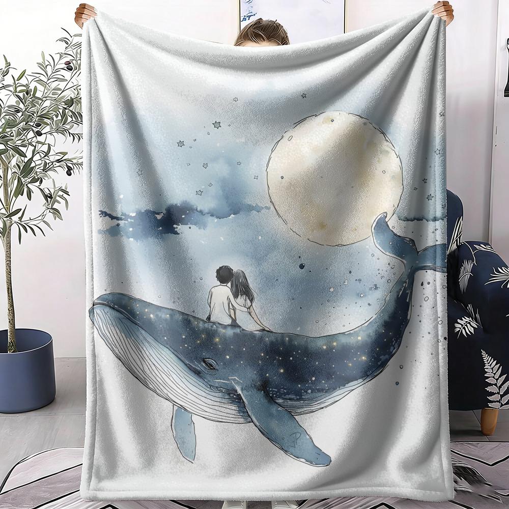 Whale Starry Sky Throw Soft Flannel AC Blanket Lightweight Summer Nap Throw Cozy Blanket for Sofa Bed Travel Home