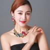 Women Necklace Earrings Set Colorful Rhinestone Flower Leaf Shape Hollow