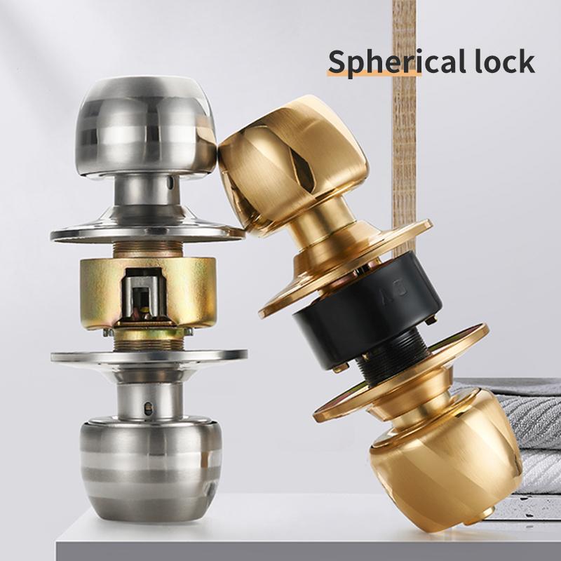Golden Spherical Door Lock, Door Handle Lock for the Entrance Door with a Key, Bedroom and Bathroom Door Lock Set Entry Lock