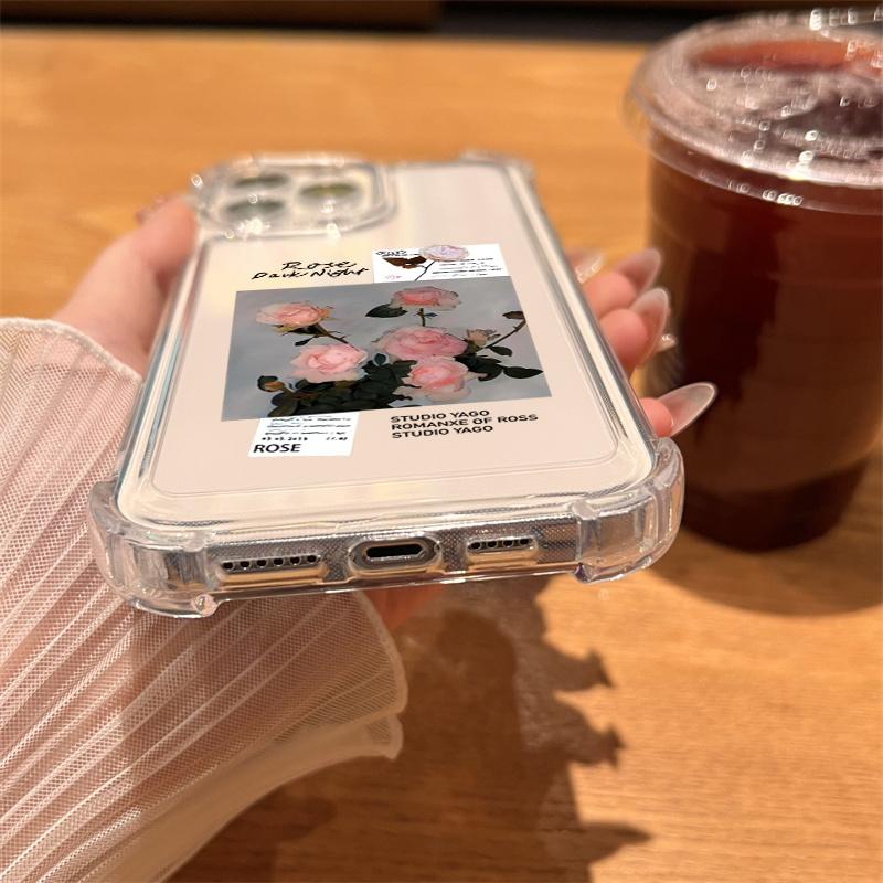 Чехол для iPhone 16 15 14 13 12 11 Pro Max 7 8 15 16 Plus X XR XS Max SE Милый прозрачный силиконовый мягкий чехол с розовым цветком