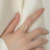 Zircon open moon ring, adjustable artificial pearl ring, zircon open ring, fashionable party jewelry