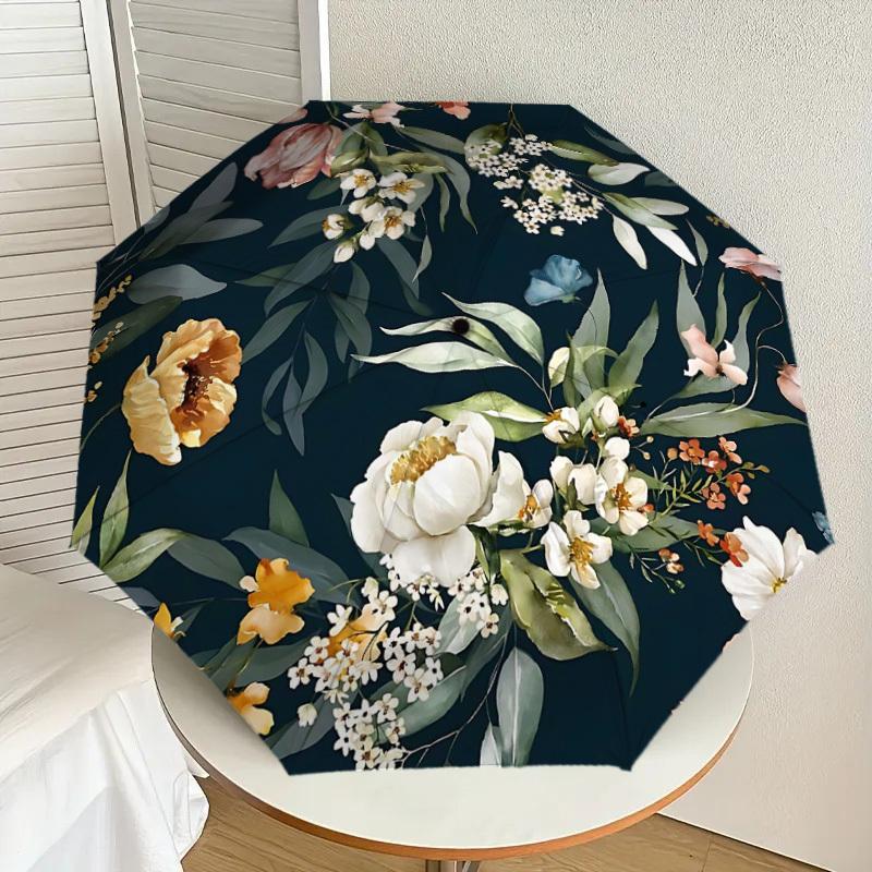 1PC Floral Pattern Umbrella-8-Rib Reinforced Portable Folding Travel Suitable for All Seasons Outdoor Daily Use Is an Ideal Choice -K0414
