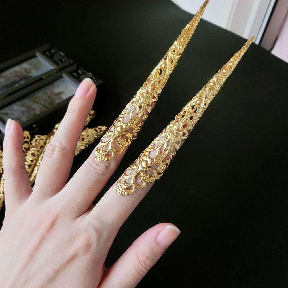 Queen Costume Ancient Nail Rings Set Finger Tip Protection Knuckle Rings Belly Dance Accessories