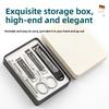 7 Piece Carbon Steel Manicure Set Two-tier Box; High-end Gun-black Splash-proof sharp Pedicure Nail Clippers Tools
