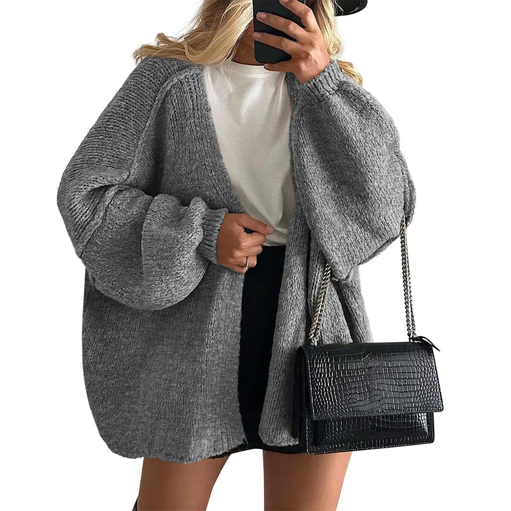 Women's Fashion Solid Color Coats Long Sleeved Knitted Casual Cardigan Sweater Jacket
