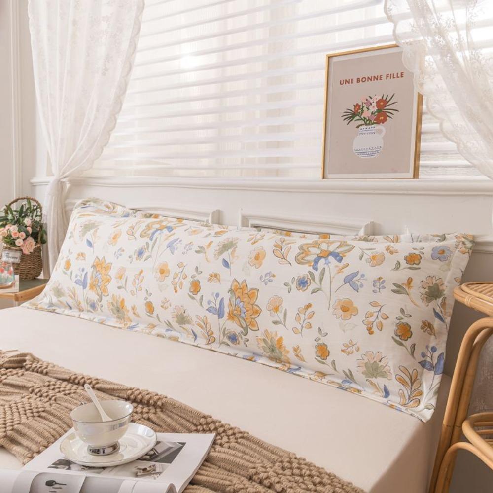 Rectangular Pillow Cover Skin-friendly Long Pillow Case Flower Couple Pillowcase  King Size Bed