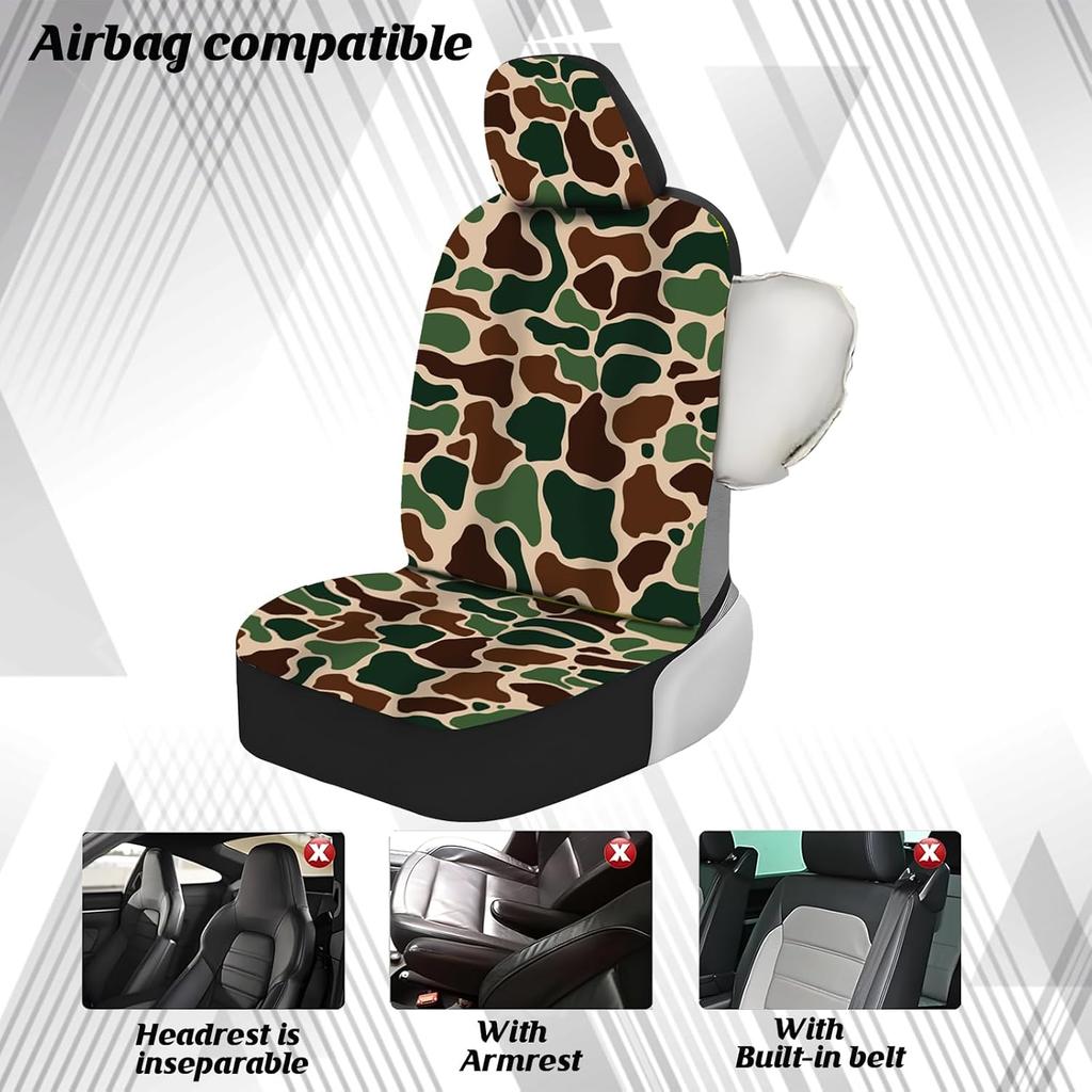 2 Packs Dark Camo Car Seat Covers With Matching Headrest Universal Fit Most Vehicles, Automotive Camo Interior Accessories Fits Most Cars, Sedans,