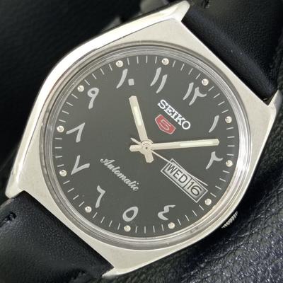 5 АВТОМАТИЧЕСКИХ ВИНТАЖНЫХ ЯПОНСКИХ МУЖСКИХ ЧАСОВ 6309A С ЧЕРНЫМ АРАБСКИМ ЦИФЕРБЛАТОМ a702656-1