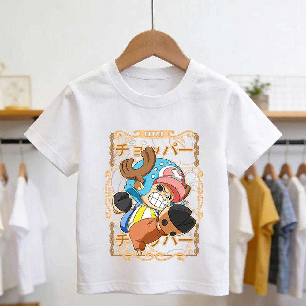 2026 One Piece Anime Mens Cotton Top Boy Summer Short Sleeve Childrens Luffy One Piece Cartoon Print Tshirt Kids Clothes