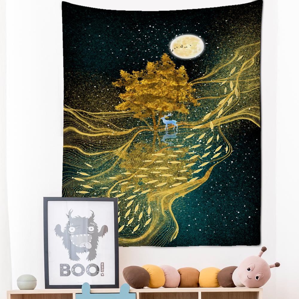 Неоновая картина, гобелен, настенный подвесной богемный стиль, Лось, кои, психоделическое колдовство, домашний декор для гостиной