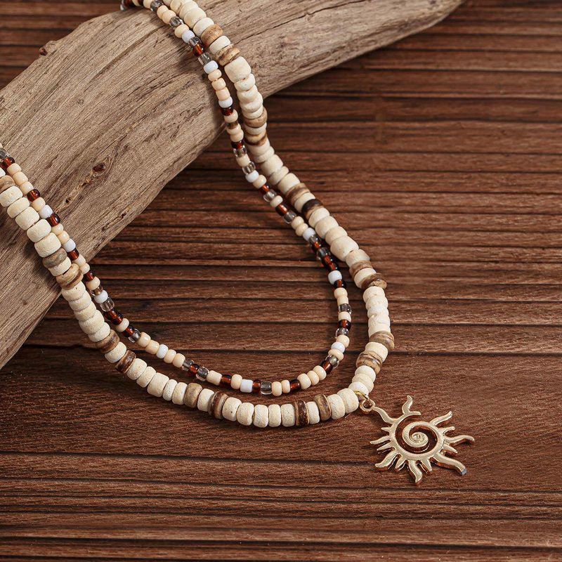Fashion Cross-Border Sold Jewelry Men Summer Coconut Shell Wooden Bead SUNFLOWER Necklace Minority All-Match Hip Hop Cool Necklace
