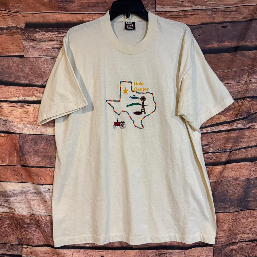 Мужская футболка Fruit of the Loom XL Кремовая с вышивкой Texas Hale Center, унисекс, с коротким рукавом