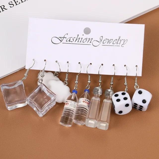 Комплект из 5 пар новых сережек из фруктовой смолы для еды и напитков, женские серьги со свежим и сладким темпераментом