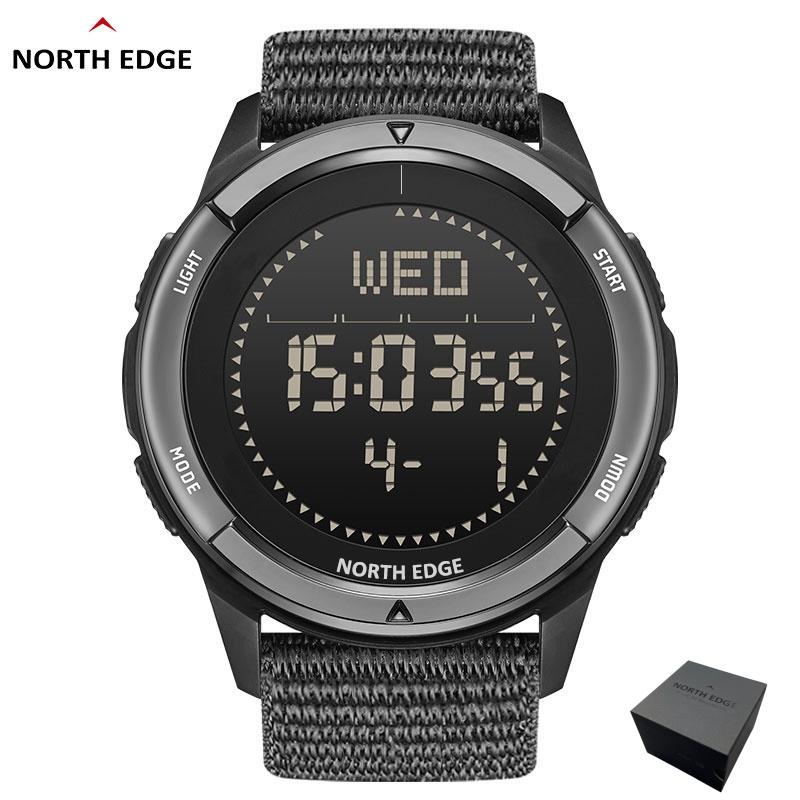 NORTH EDGE Watches for Man ALPS Waterproof Digital Watch Carbon Fiber Case Sports Nylon Strap Alarm Clock Compass Man Watch
