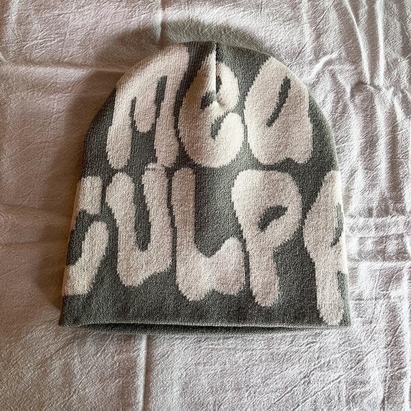 Acrylic Knit Beanie Hat With Embroidered Letters For Streetwear Fashion In Winter Season