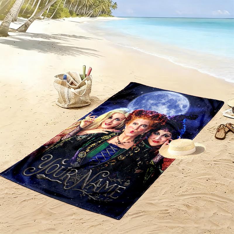Name Custom Hocus Witch Print Beach Towel, Large Soft Quick Dry Towel for Beach Camping Swimming