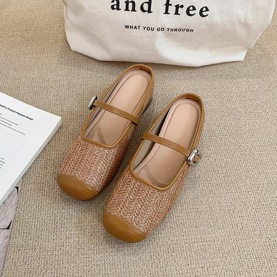 Летний новый продукт тапочки с внутренней высотой подъема женские соломенные плетеные с квадратным носком прохладные тапочки ленивая сумка голова полушлепки маленькие кожаные туфли