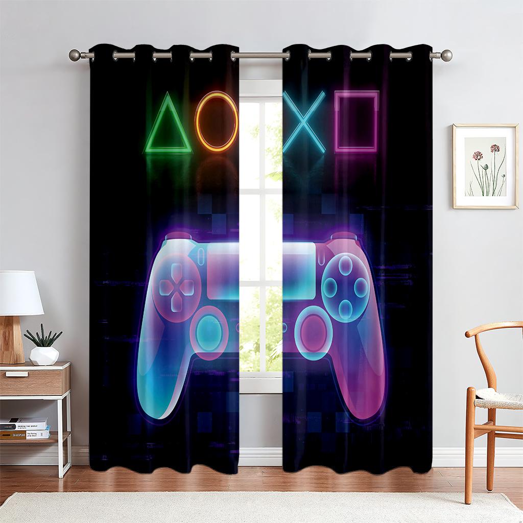 2PCS Technology Game Controller Printed Шторы, Гостиная Спальня Игровая Комната Декоративные Шторы, Настройка Узора