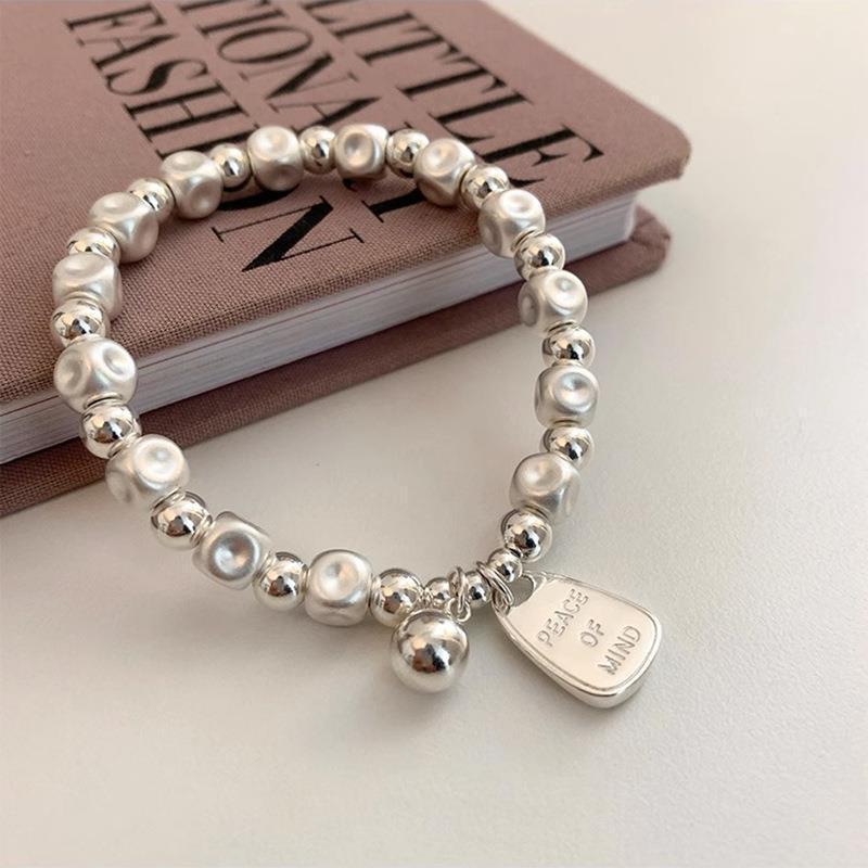 Elegant Niche Silver Bracelet with Concave Square Beads - High-End Luxurious Design