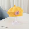 Flower Baby Beret Hat Winter Warm Knitted Beanie Cap for Infant Girls Korean Toddler Princess Artist Solid Color Painter Caps