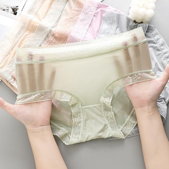 Ladies Panties Solid Color Thin Breathable Soft Sexy Panty Underwear Elastic Mid-Waist Seamless Briefs Underpants Women